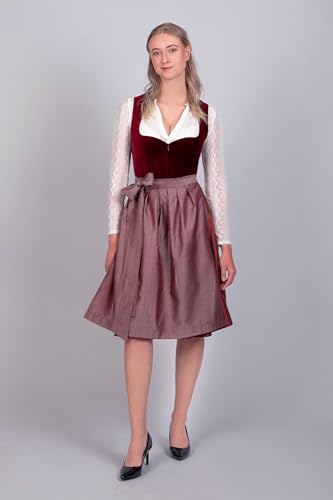Edelnice Exklusives Rotfarbiges Designer Midi Dirndl für Erwachsene zum Tanzen inkl. Schürze Gr. 32-54