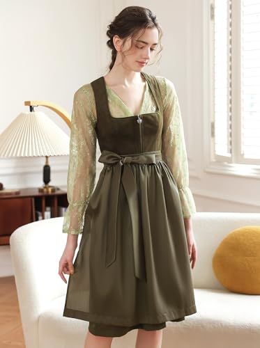 EIISSION Dirndl Damen für Oktoberfest Blau Rot Grün Lang Dirndl Trachtenkleid