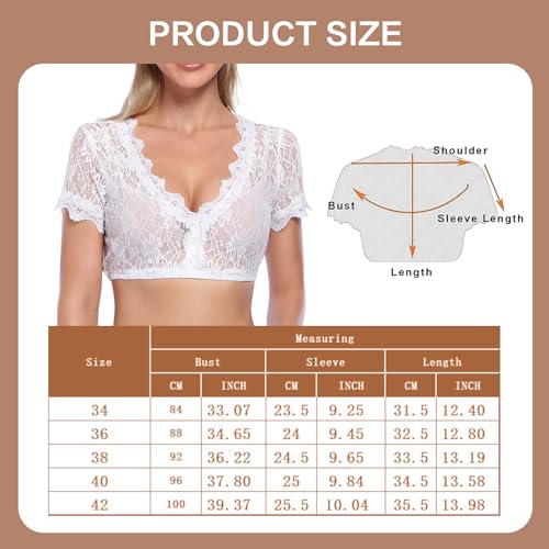 YANINEE Dirndlbluse Damen Spitze Eleganter V-Ausschnitt Kurzarme Schulterfrei