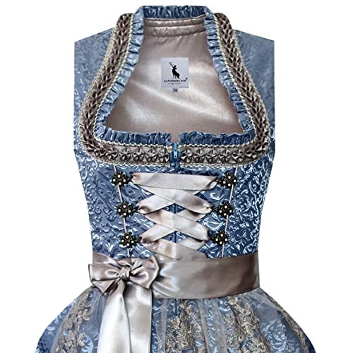Alpenmärchen ALM960 Midi Dirndl aus Exklusiver Kollektion inkl. Spitzenschürze für Erwachsene Gr. 32-54 - Perfect Sommer